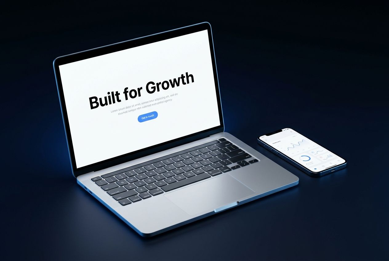 A business website and matching mobile app built by KDO Digital, shown on a laptop and phone